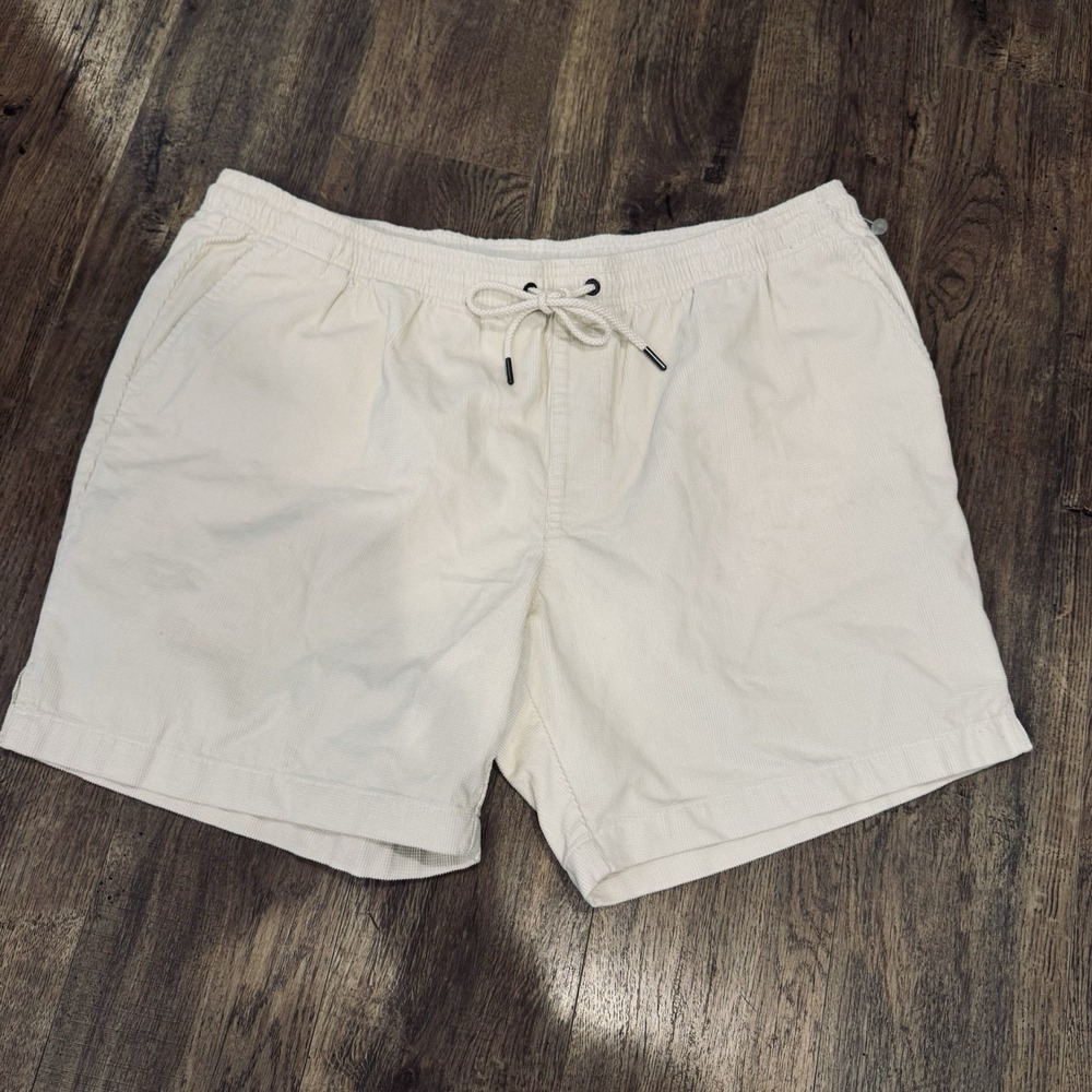 ROWM Drawstring Shorts Mens XXL Beige Corduroy Elastic Waist Summer Beach
